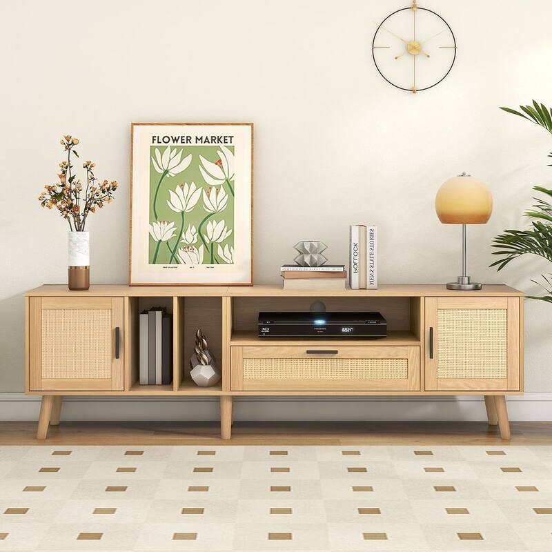 Farmhouse Style Rattan TV Stand for Living room