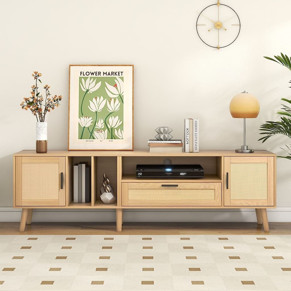Farmhouse Style Rattan TV Stand for Living room