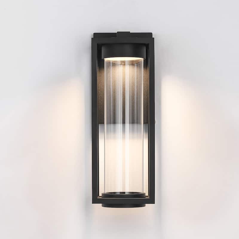 1-Light Modern Black Rectangle Aluminum Integrated LED Outdoor Wall Light with Clear Glass - 5.5 in. W x 15.9 in. H x 6.3 in. D - 5.5 in. W x 15.9 in. H x 6.3 in. D - Black/Clear