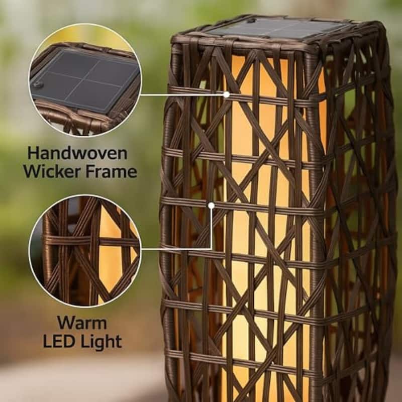 Aria Home Tall Solar Floor Lantern Outdoor Wicker Rattan Patio Light
