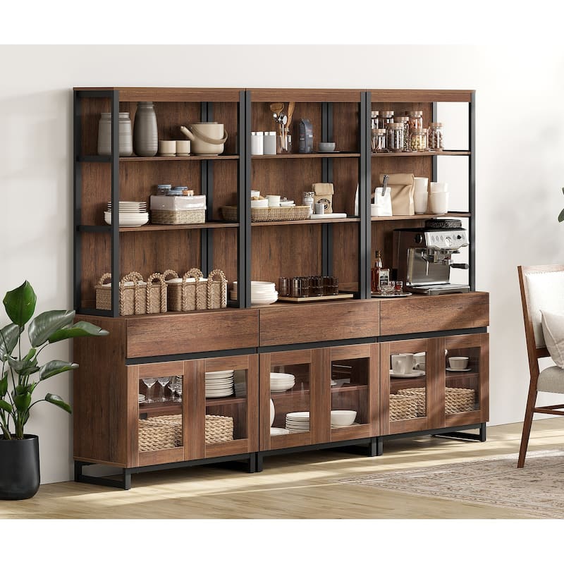 3 PCS Modern 72" Tall Bookcase with 3 Drawers and Open Book Shelfs for Home Office, Living room.