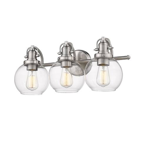 3-Light Nickel Bath Bar Vanity Light with Clear Bubble Glass
