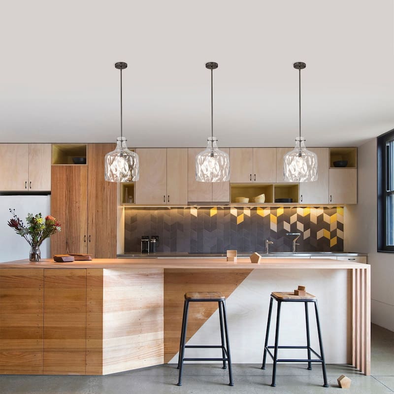 Daelan Pear Black Pendant Light with Dimpled Clear Glass Bell Shade - Pear-Black