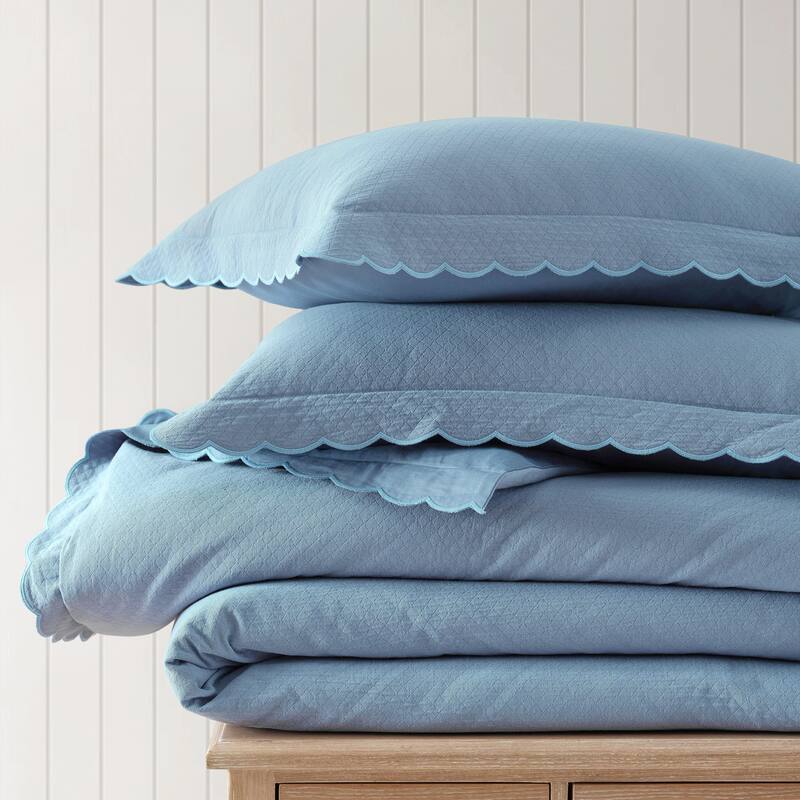 Martha Stewart Signature Scallop Solid Duvet Cover Set