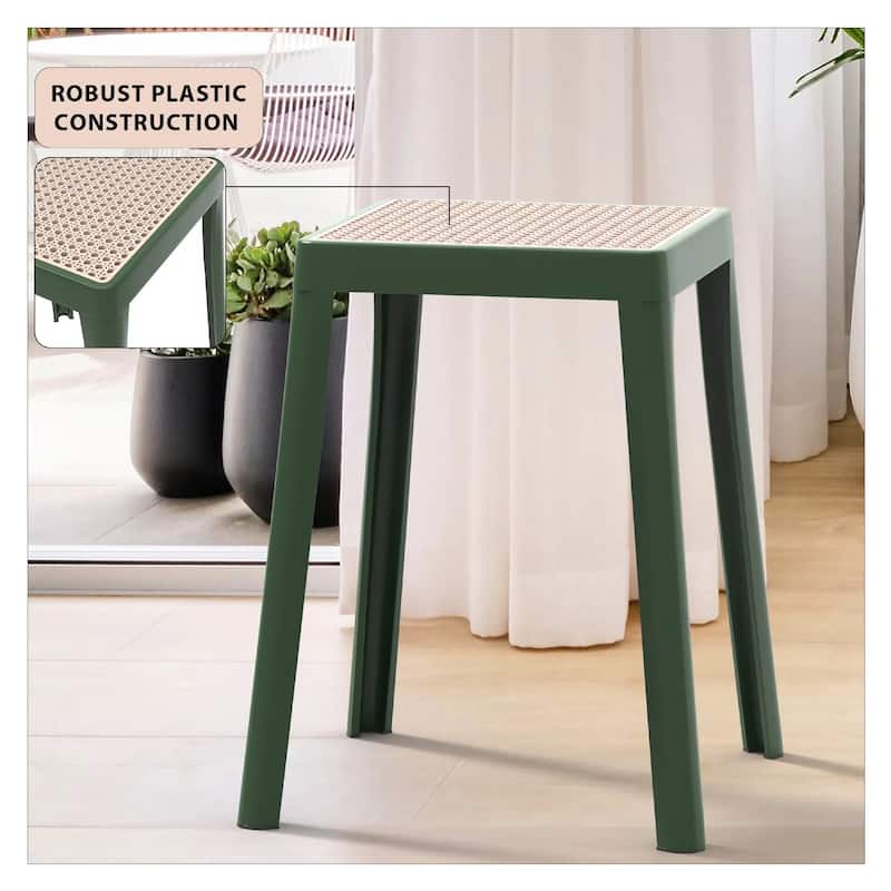 Tresse Modern Stackable Dining Stool with Wicker Seat for Dining Room, Garden, Patio, Indoor or Outdoor Set of 2