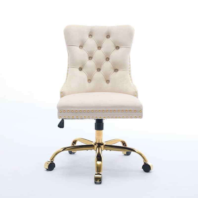 Velvet Office Chair Tufted Adjustable Swivel Desk Chair - Beige