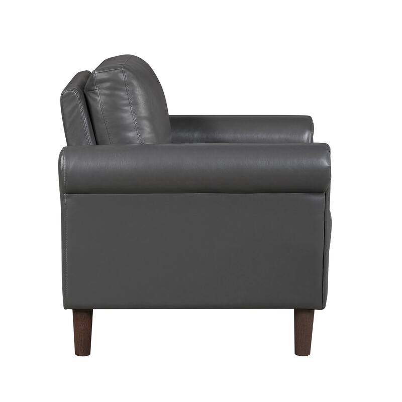 Lo Accent Chair w Rolled Arms, Midcentury Dark Gray Faux Leather