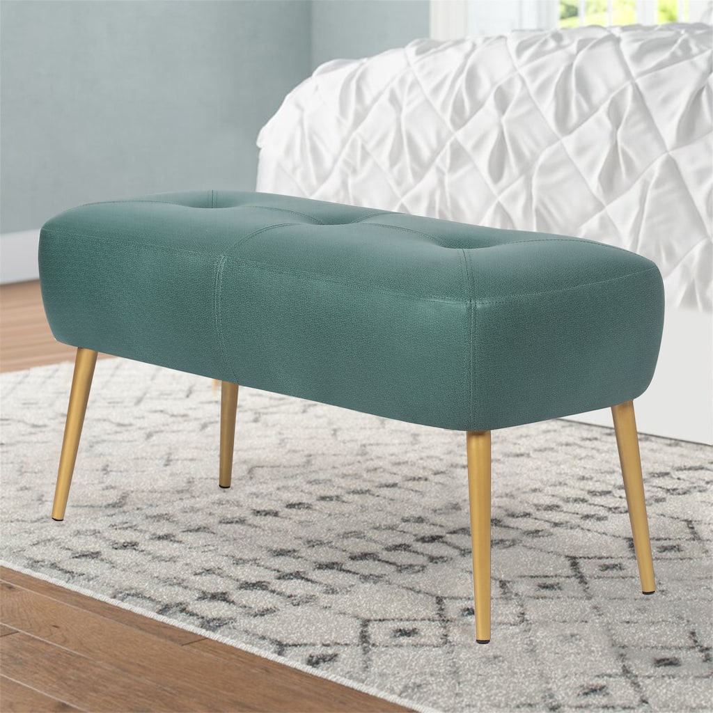 Adeco Modern Ottoman Footrest Button-Tufted Ottoman Bench With Gold Metal Legs