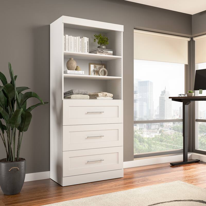 Bestar Pur 36W Closet Organizer with Drawers and Shelving - White