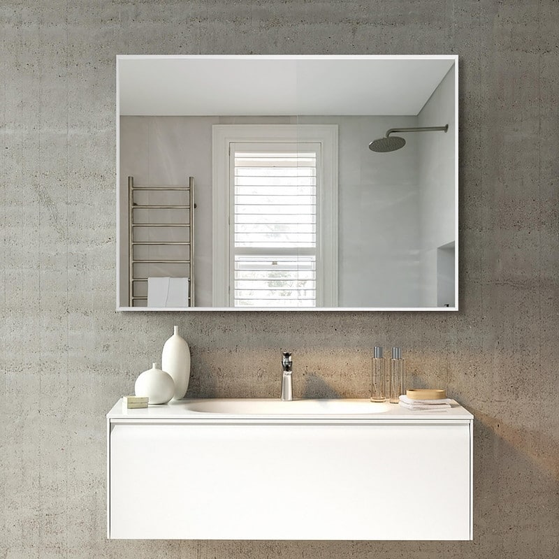 Venta Modern White Framed Wall Bathroom Vanity Mirror with Dual Mounting Brackets