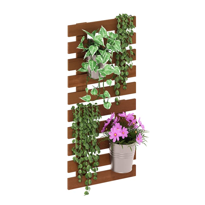 Furinno Tioman Outdoor Hardwood Lifestyle Hanging Wall Planter in Teak Oil, Set of 2, Natural