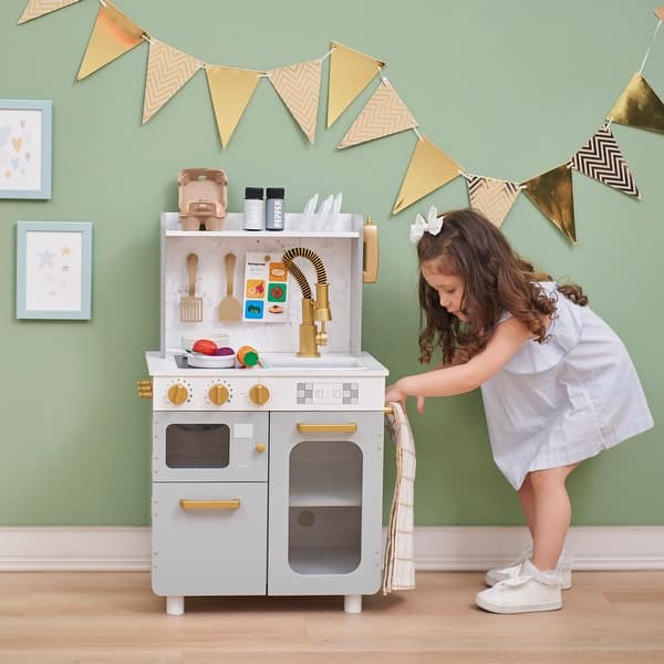 slide 2 of 18, Teamson Kids Little Chef Memphis Wooden Play Kitchen with Accessories - 19.76" L x 11.73" W x 31.5" H Grey
