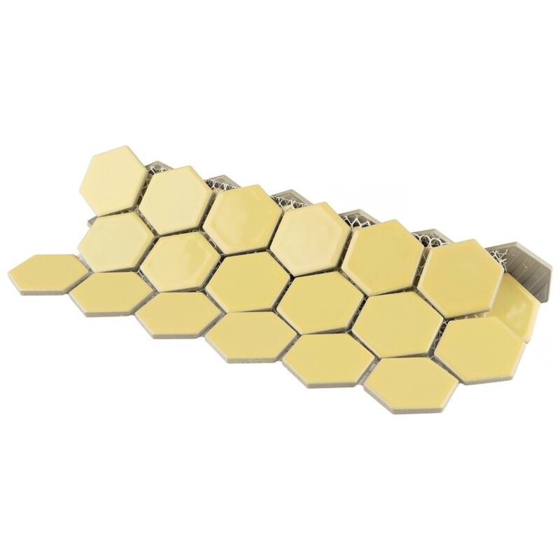 Merola Tile Hudson Due 2" Hex Vintage Yellow 10-7/8" x 12-5/8" Porcelain Floor and Wall Tile