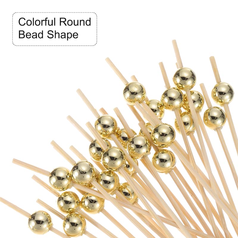 Bamboo Cocktail Toothpicks Pearl Bead Drink Picks Skewer 100Pcs - 4.72"