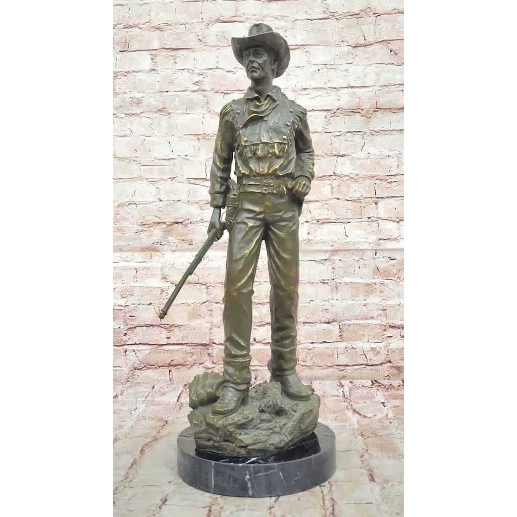Bronze Cowboy With Rifle Statue - Western Sculpture Decor