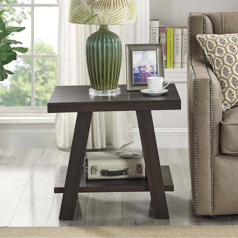 Athens Contemporary Replicated Wood Shelf End Table - Brown