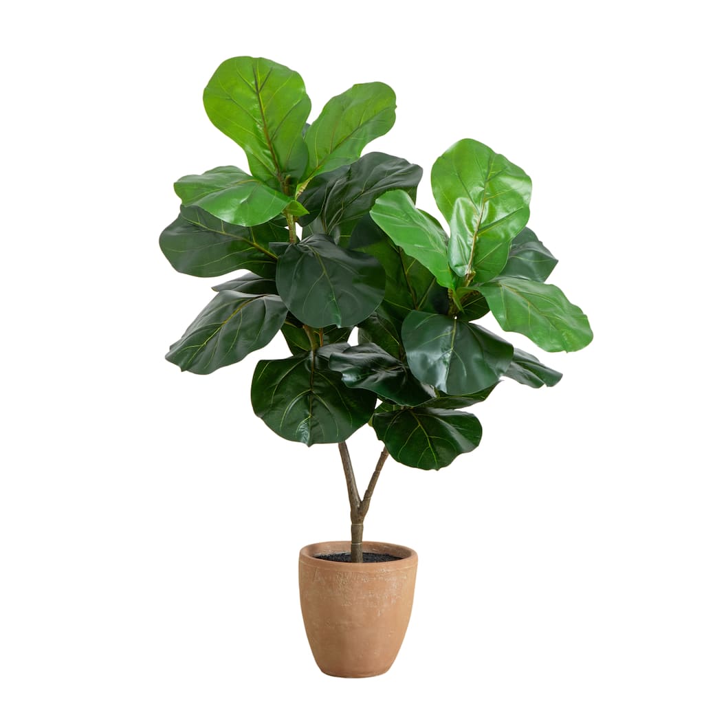 4-ft Artificial Giant Leaf Fiddle Leaf Fig Tree in Decorative Planter