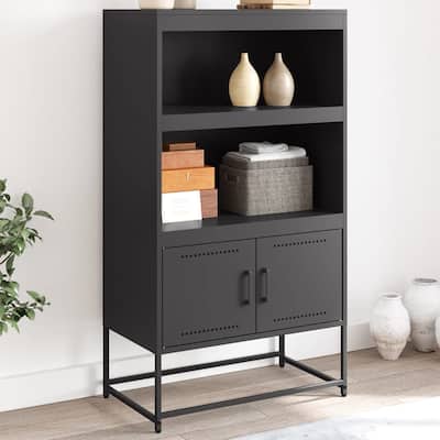 vidaXL Highboard Storage Side Cabinet Cupboard Living Room Furniture Steel - 27.0 x 15.2 x 48.6