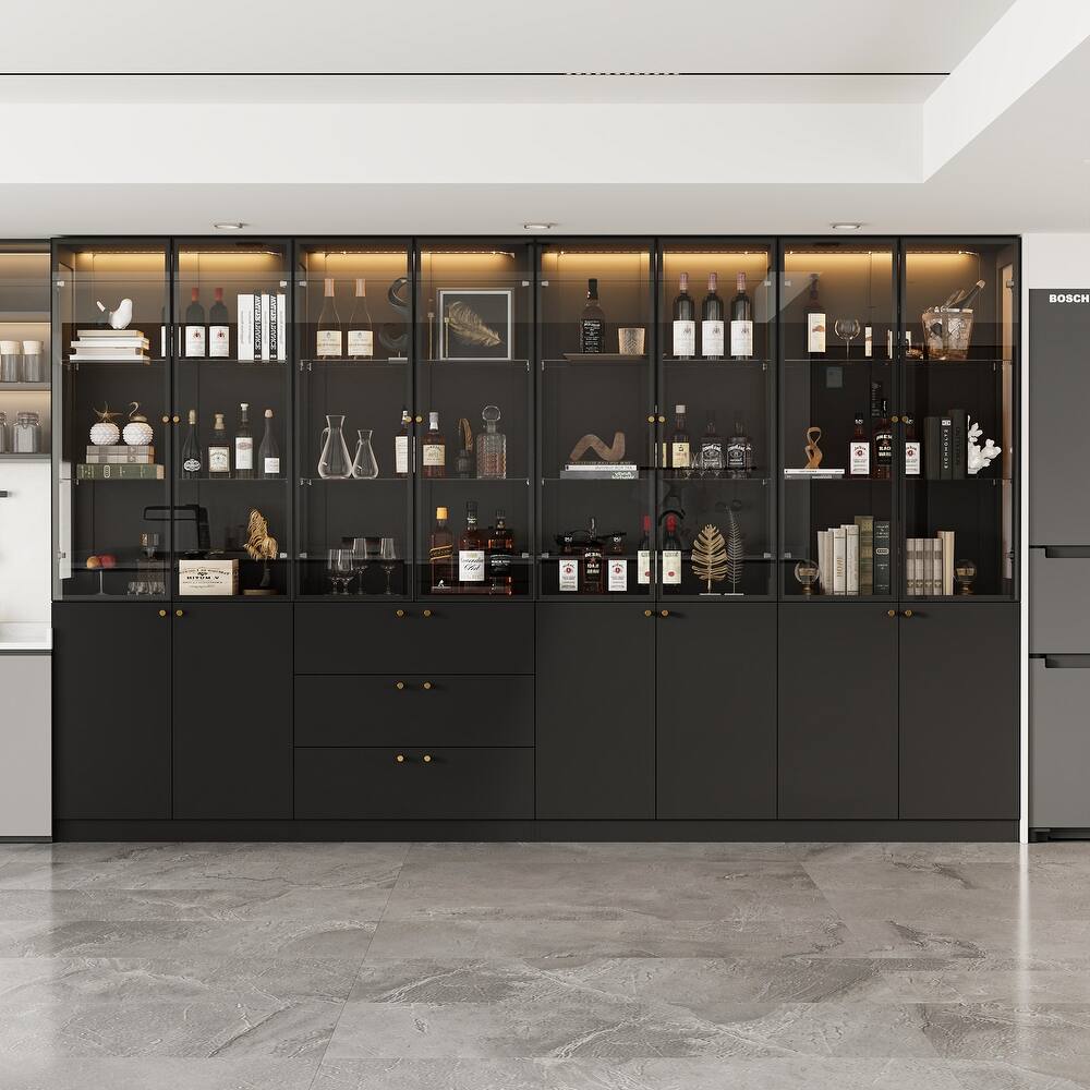 LED Display Cabinet with Aluminum Alloy Frame Glass Door Showcase Wine Storage Cabinet Bookcase