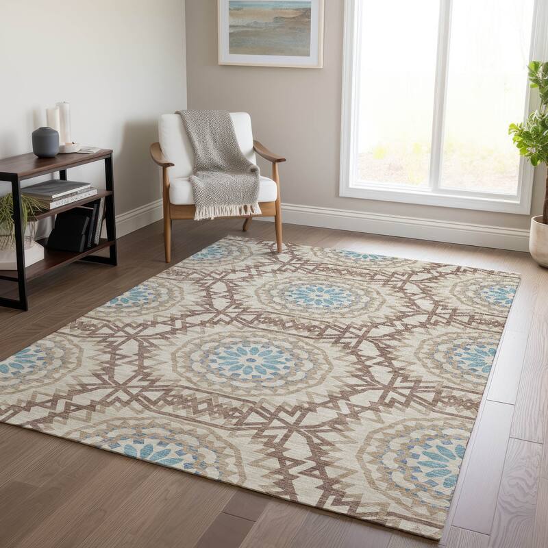 Machine Washable Indoor/ Outdoor Chantille Boho Moroccan Rug - Khaki - 8' x 10'