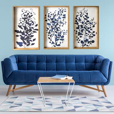 "Blue Branches" 3 Piece Large Print on Wood Framed Canvas Wall Art