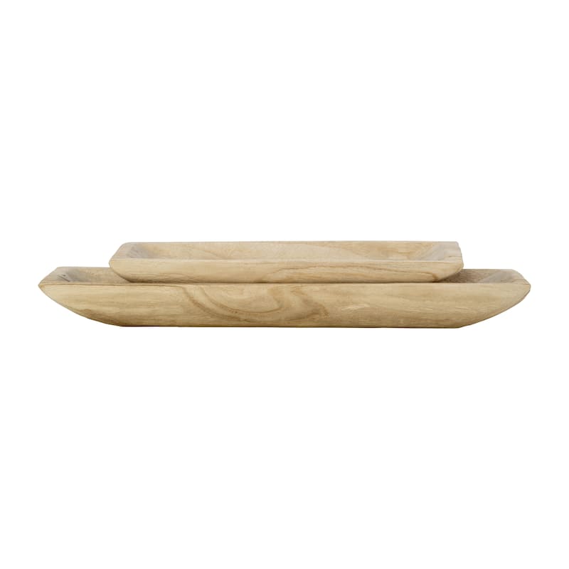 Set of Two Decorative Wooden Trays Contemporary Rustic Farmhouse Coastal Rectangle Shaped Tray Decor 15" and 20" Home