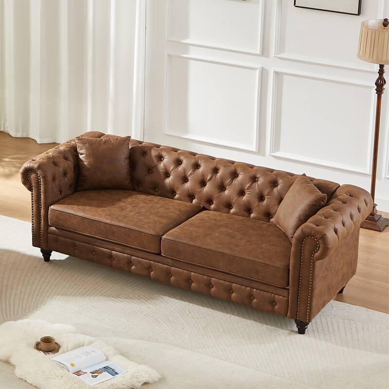 85.5" Tech Fabric Sofa with Rolled Arms and Button Tufted Design