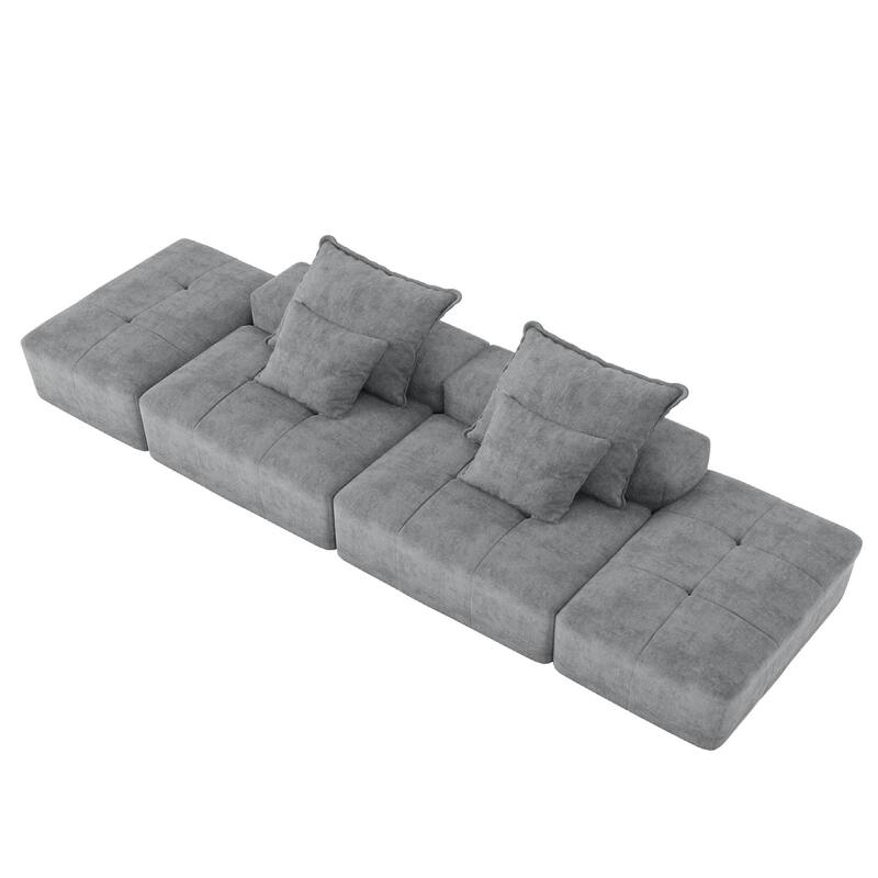 Modern Oversized Modular Chenille Sectional Sofa with 2 Ottomans and 2 Seat, 4 Pillows for Living Room