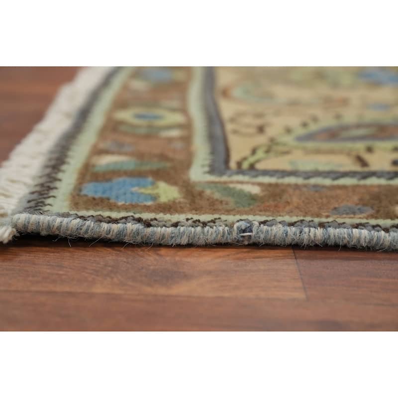Hand Knotted Oriental 100% Wool Carpet Traditional Floral Greys & Charcoal Tabriz Area Rug - 12' 7'' X 9' 6''