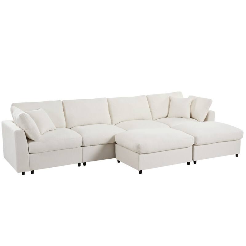 U-Shaped 6-Piece Sectional Sofa with Movable Ottomans Modular Design Soft Chenille Fabric for Versatile Seating