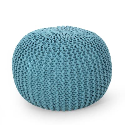 Nahunta Modern Knitted Cotton Round Pouf by Christopher Knight Home