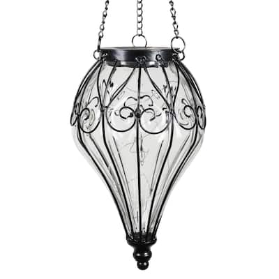 Exhart Solar Clear Glass Hanging Lantern, 6.5 by 23.5 Inches