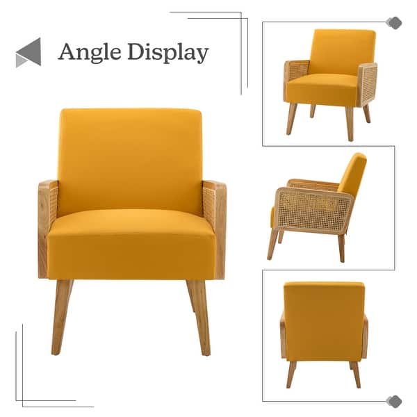 dimension image slide 2 of 16, Carmina Upholstered Accent Chair with Natural Rattan Arms by HULALA HOME