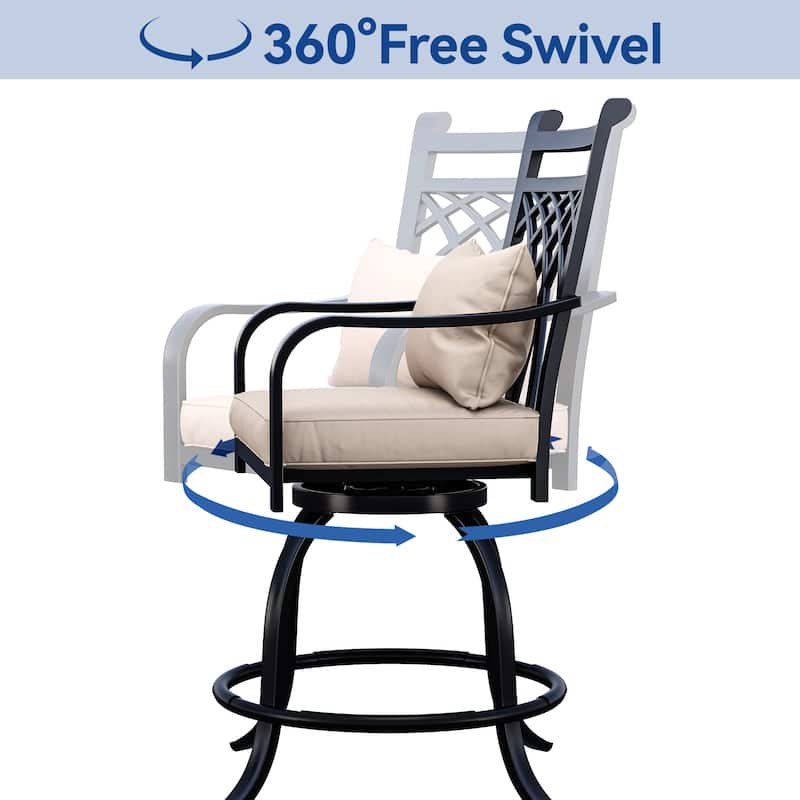 Outdoor Swivel Dining Set with 29"W Cushion Chairs, Patio Table
