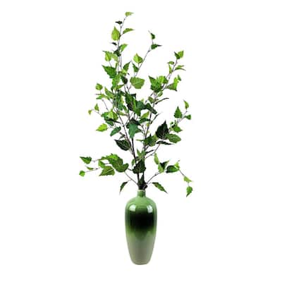 36-inch Artificial Birch in Ombre Green Deco Vase