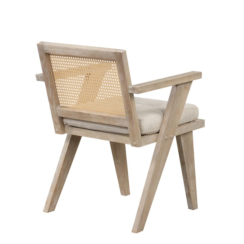 Mid-Century Modern Chair Accent Chair with Handcrafted Rattan Backrest and Padded Seat - 25.30" L x 22.80" W x 31.60" H
