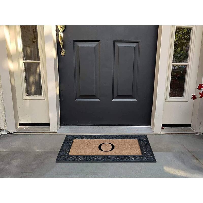 A1HC Rubber and Coir Dirt Trapper Heavy Weight Large Monogrammed Doormat, Black
