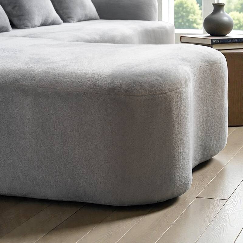 Full Compression L Shaped Sectional Sofa with Curved Chaise, Modular Chenille Couch for Apartment Living Room