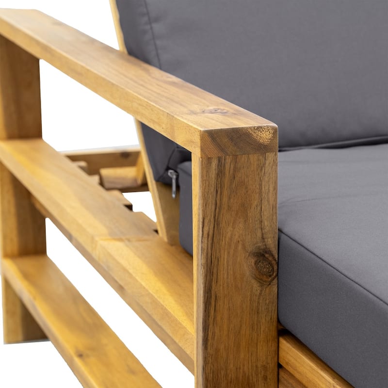 Wood Adjustable Backrest Outdoor Lounge Chair, Suitable for Gardens, Terraces and Poolside Areas