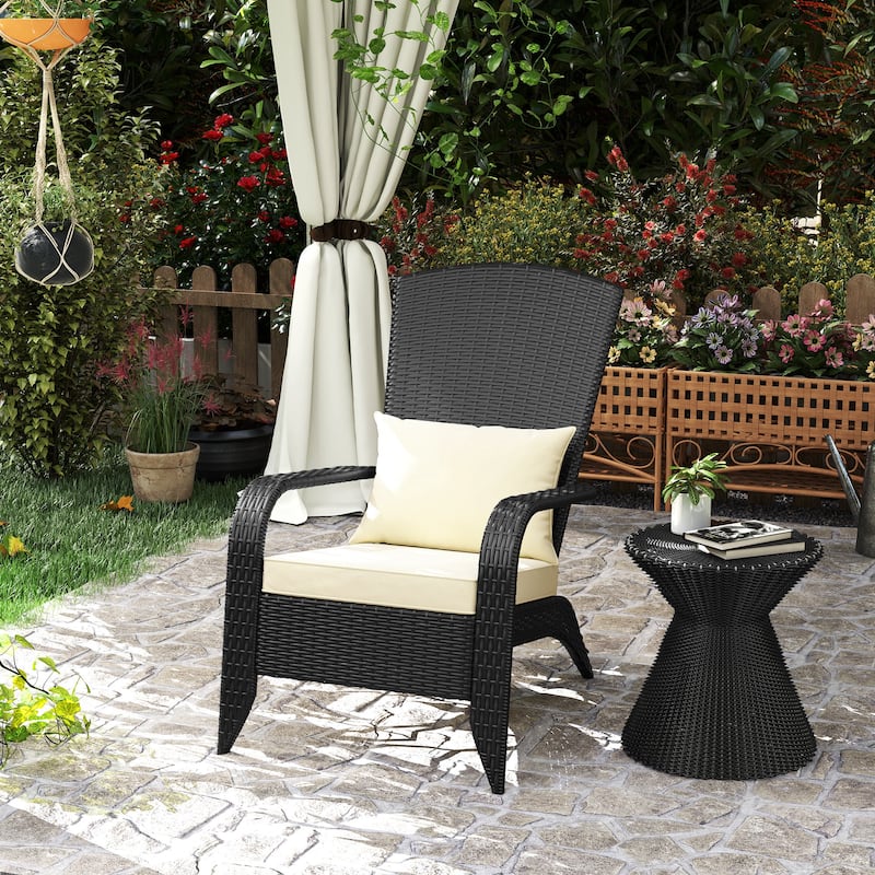 Outdoor Rattan Adirondack Chair with Cushions and Steel Frame Patio Seat for Porch or Pool - 25.2" W x 31.5" D x 35.4" H