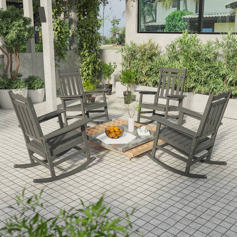 Bonosuki Adirondack Rocking Chair with Big Armrests Fire Pit Chair Weather Resistant - Gray