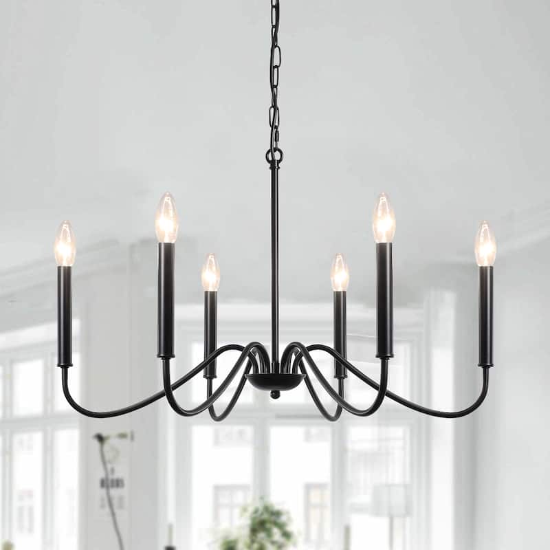 25.59'' W 6-Light Simple Candle Chandelier, Industrial Chandelier, Traditional Metal Ceiling Light for Dining Living Room