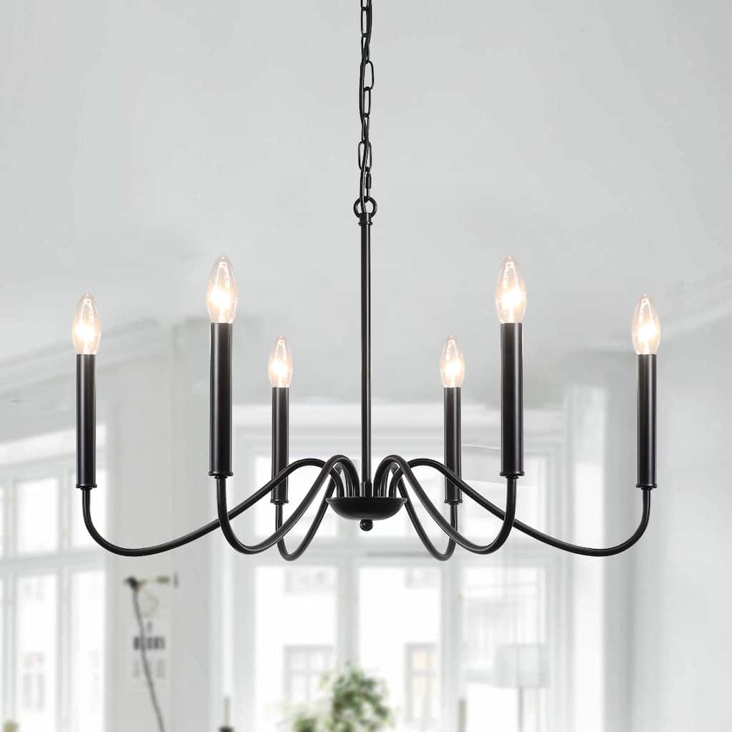 25.59'' W 6-Light Simple Candle Chandelier, Industrial Chandelier, Traditional Metal Ceiling Light for Dining Living Room