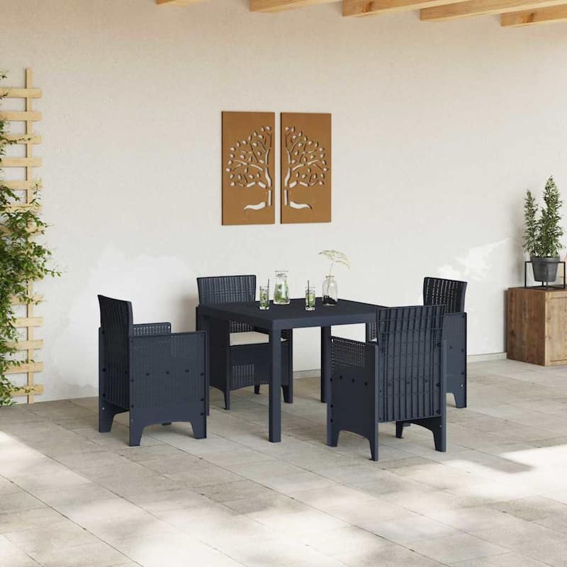 vidaXL Garden Dining Set 3/5 pcs Anthracite/Brown Polt rattan - 100 x 100 x 73 cm