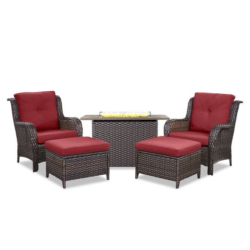 Fire Pit Table with Patio Chairs Ottomans Brown-Red - Brown