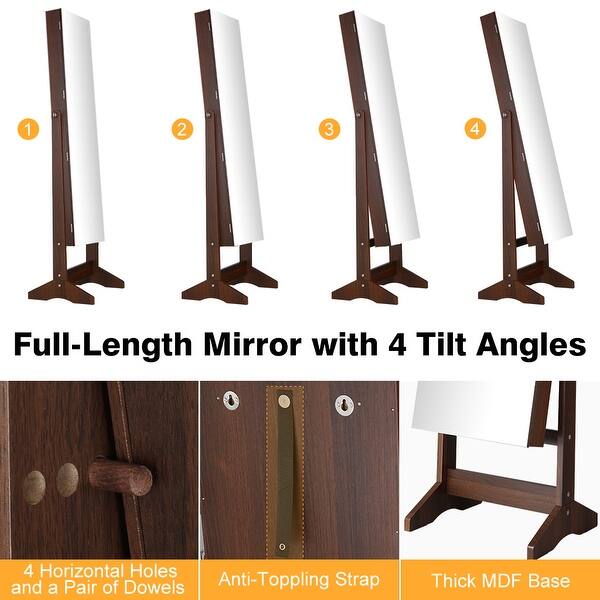 Shop Langria Jewelry Armoire Cabinet With Full Length Frameless Mirror Lockable Floor Standing Wall Mounting Overstock 30531434