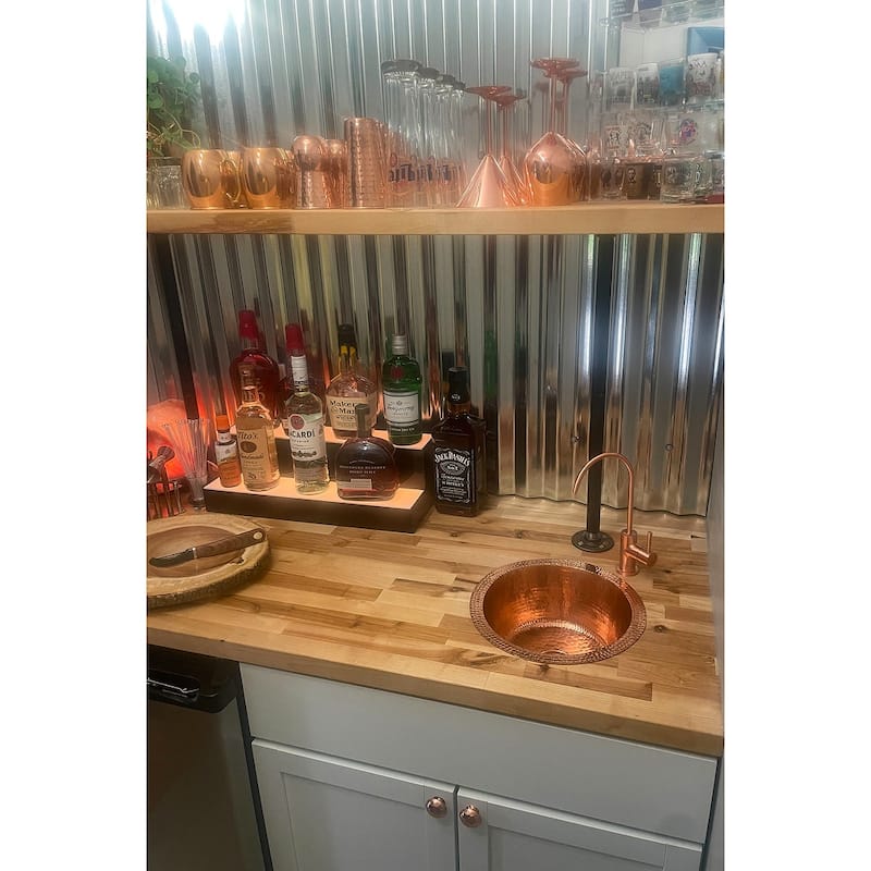 12-in Round Hammered Copper Bar Sink with 2-in Drain Opening in Polished Copper (BR12PC2)