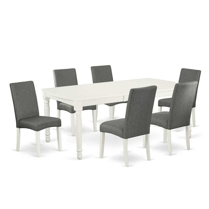 Dining Room Set 7 Piece Table with 6 Chairs Linen Fabric Gray 42x78 Inch