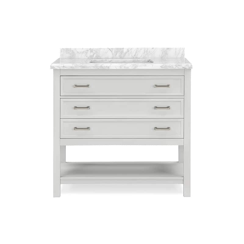 Furniture of America Anya 37" Single Bathroom Vanity with White Carrera Marble Top and Undermount Sink