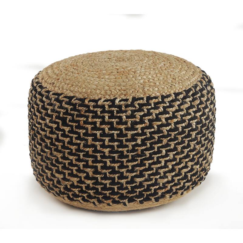 18" Brown and Black Braided Round Pouf Ottoman